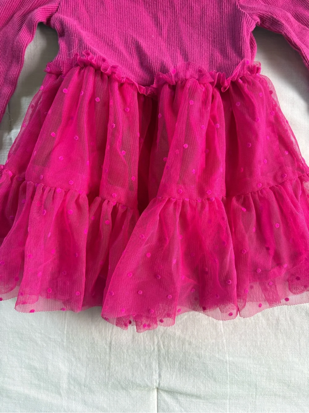 GAP Bright Fuchsia Long-Sleeve Tulle Tiered Dress